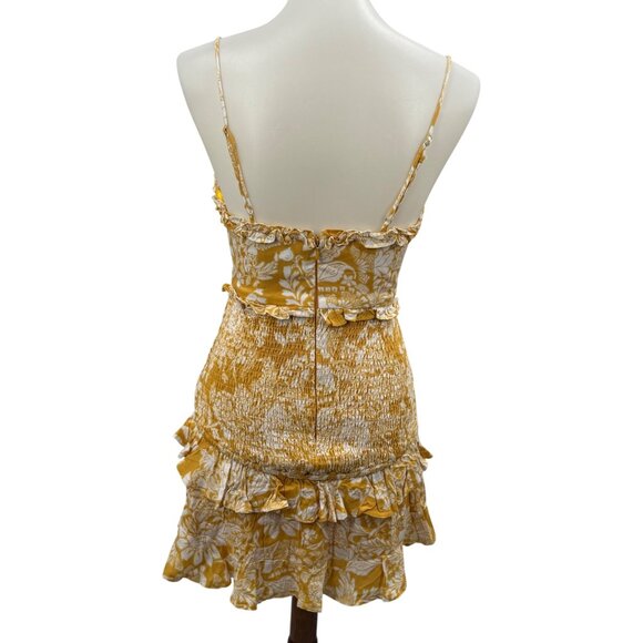 Hello Molly Yellow & White Floral Ruffle Mini Dress S US 4 Adjustable Straps - Picture 2 of 11